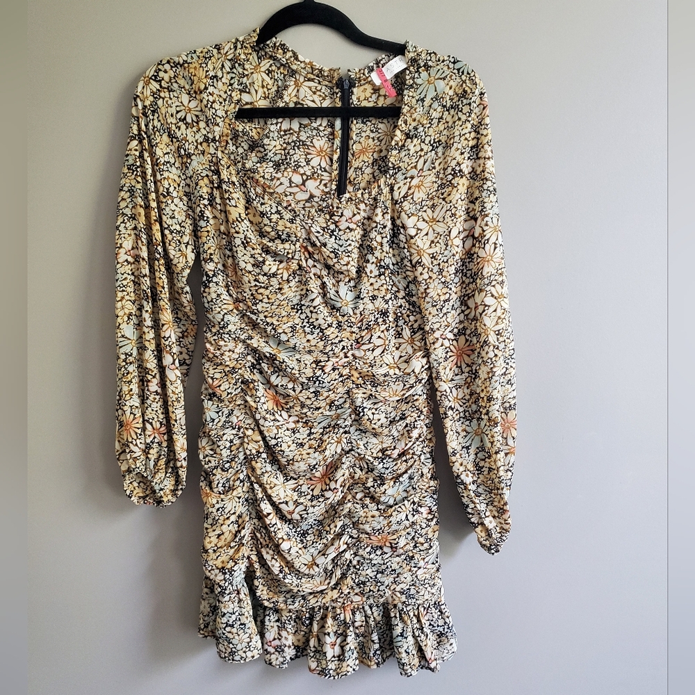 Astr The Label Women's‎ Marcella Long Sleeve Ruched Dress Yellow Floral Size S - Picture 2 of 9